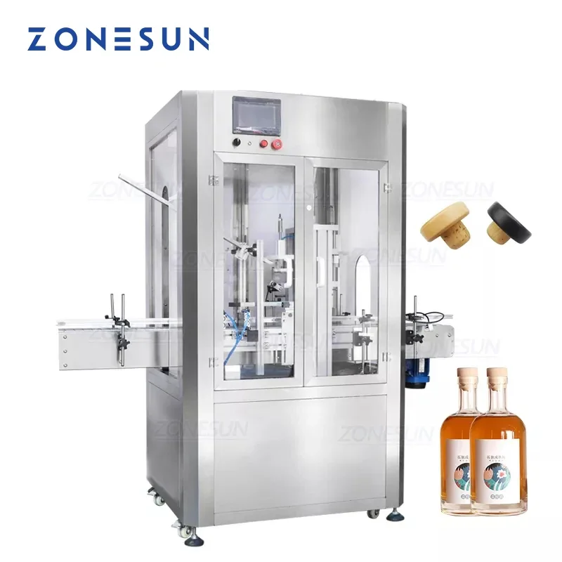 ZONESUN-máquina de alimentación y prensado de corcho automática personalizada, máquina taponadora de botellas de vino de vidrio con cubierta antipolvo
