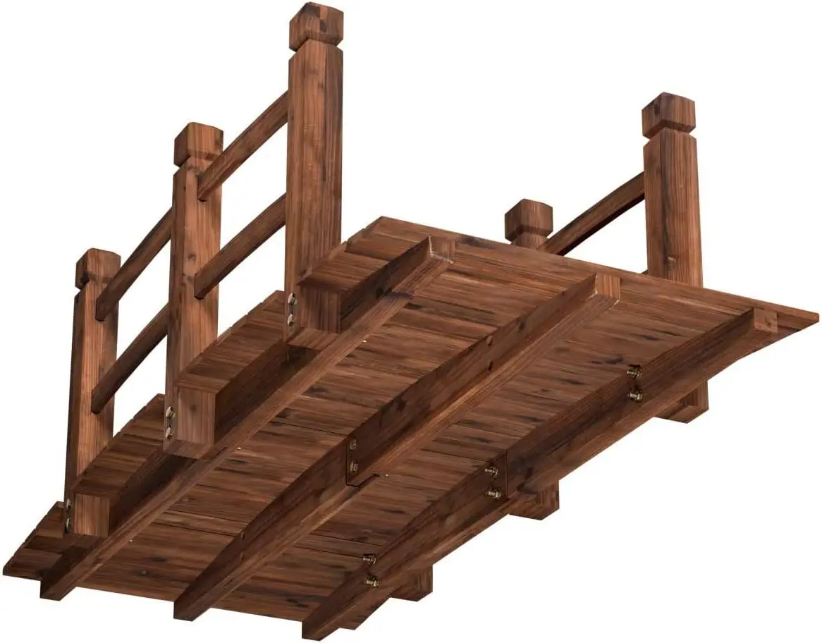 Holzbrücke, kleine Gartenbrücke aus Holz mit Geländer, Teichbrücke für die Garten-Hinterhof-Dekoration, 1,5 m