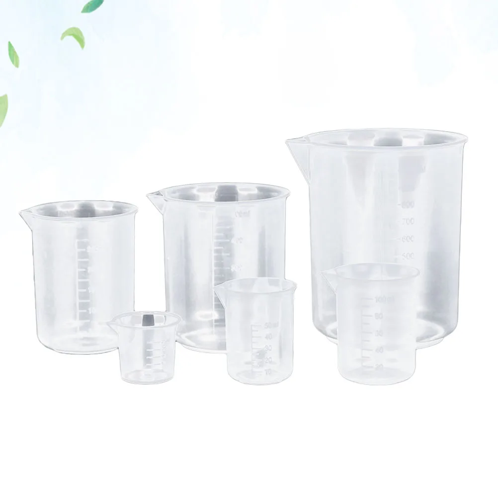 

5Pcs Plastic Teaching Beaker Durable Measuring Cups for School Lab Household Baking Graduated Cup Set 50 100 250 500 1000