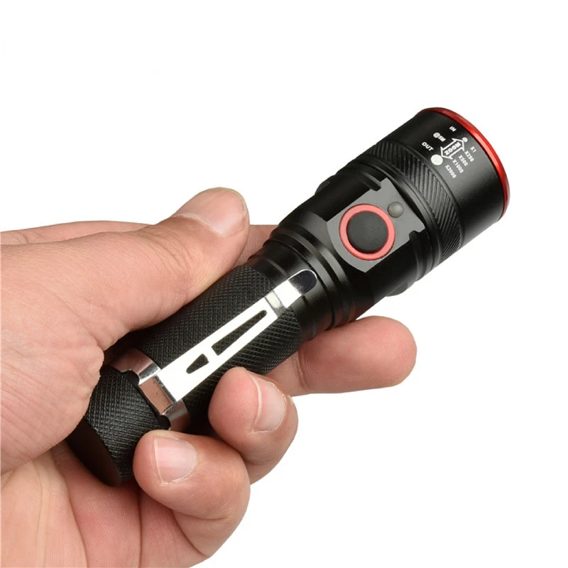 XML T6 Strong Light Long-range with Pen Clip Rechargeable with Indicator Lighting 3rd Gear Flashlight Hiking Camping Equipment