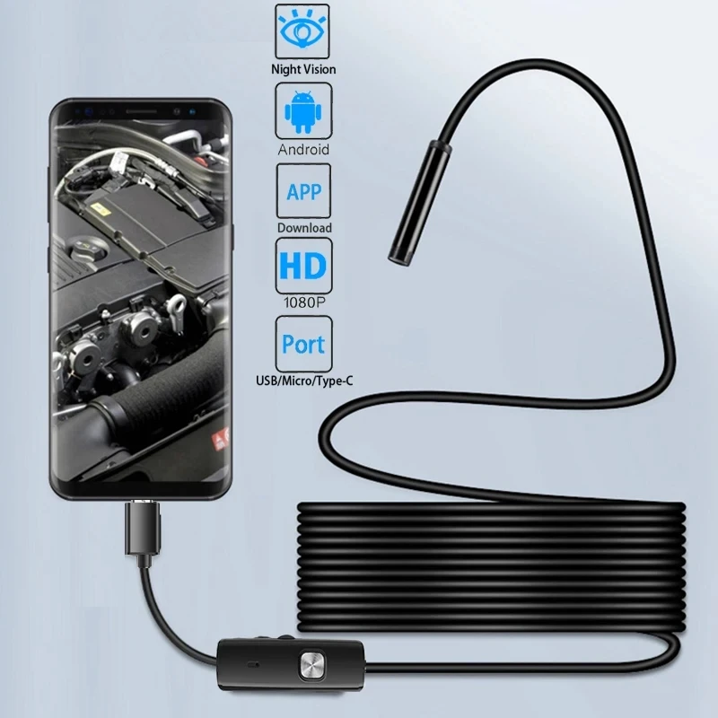 USB Endoscope Camera Type-C Android Flexible Snake Hard Wire 1M 5M Cable Inspecte Camera Borescope for Home Repair Inspection