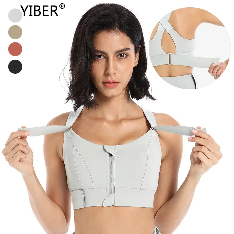 Bra for Women Sports Yoga Vest Front Zipper Large Size Adjustable Strap Shockproof Gym Fitness Athletic Brassiere Top Lingerie