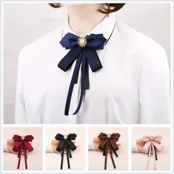 Korean Ribbon Bow Tie Brooch Female College Style Shirt Collar Pins Fashion Crystal Bowknot Brooches School Uniform Accessories