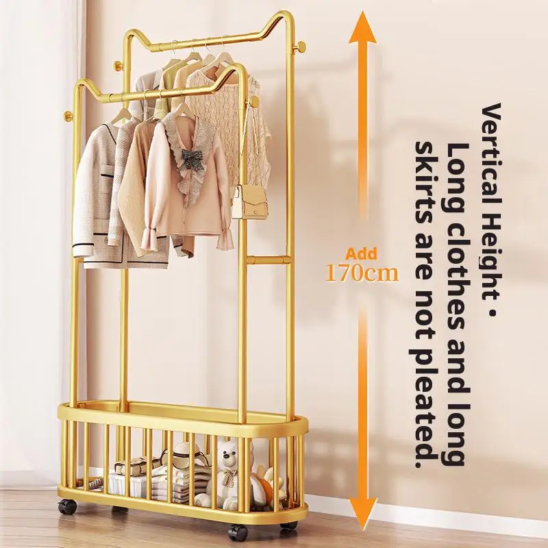 With Wheels Hanger Bedroom Home Coat Rack Doll Storage Rack Clothes Storage Rack Floor-Standing Indoor Movable Wardrobe