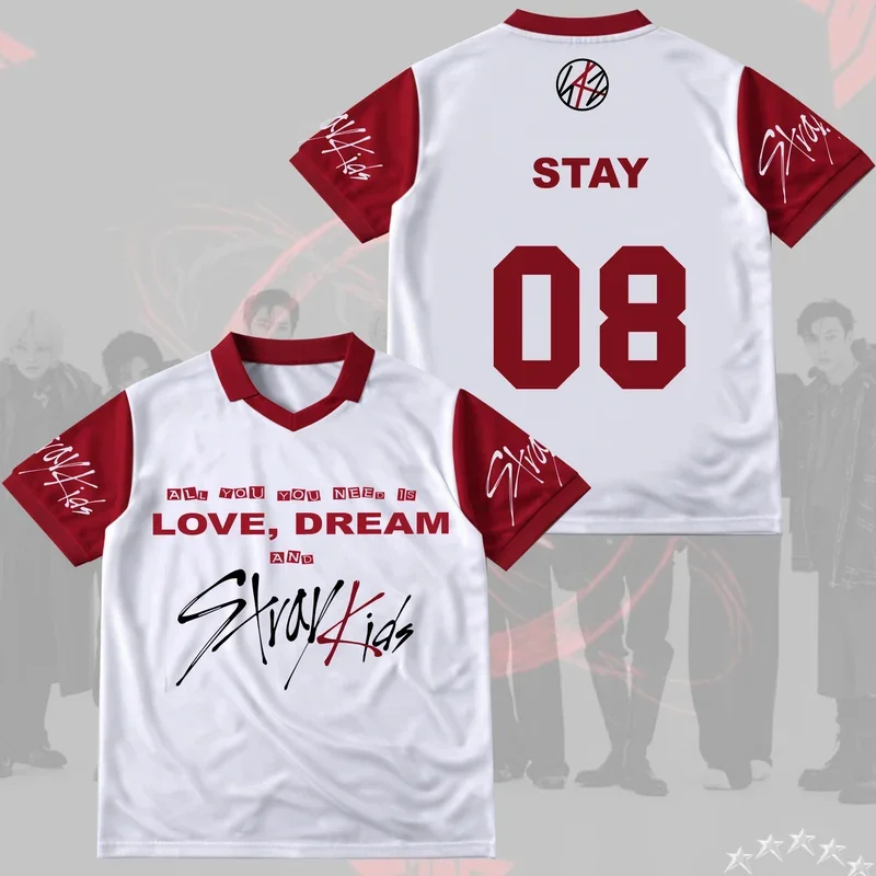 2026 STRAYKIDS STAY 08 Jersey T-Shirts Kpop Love Dream Print Short Sleeve V-Neck Unisex Fan Merch Streetwear Cosplay Casual Tops