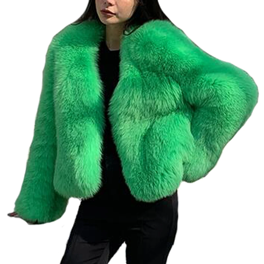 Denny&Dora Womens Short Fox Fur Coats Female Natural Fur Coats Outwear Imported Finnish Fox Fur