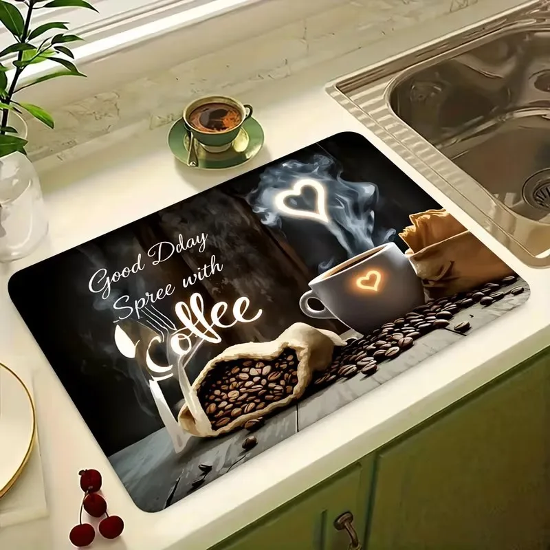 

Vintage Coffee Bar Mat Good Day Sayings Dish Drying Mat Kitchen Countertop Pad Aesthetic Espresso Station Placement Decor