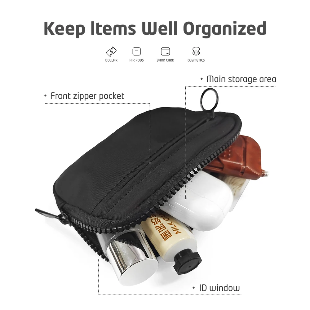 Women Coin Wallet Keychain Purse Card Holder Black Card Wallet Pouch Key Chain Wristlet Bag Card Case with Clear ID Window