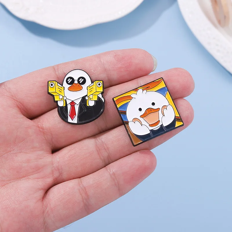 Cute Duck Enamel Brooch Pistol Hot Dog Bandana Duck Rabbit Stethoscope Three Head Duck Fun Metal Badge Costume Lapel Pin Jewelry