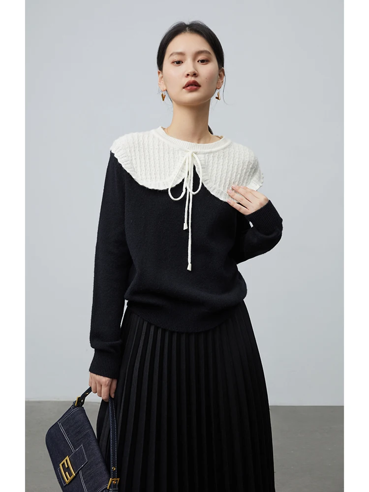 ZIQIAO Vintage Soft Waxy Doll Collar Sweater Women Autumn Winter New Design Sense Cozy Style Knitwear Female Pullover Sweaters