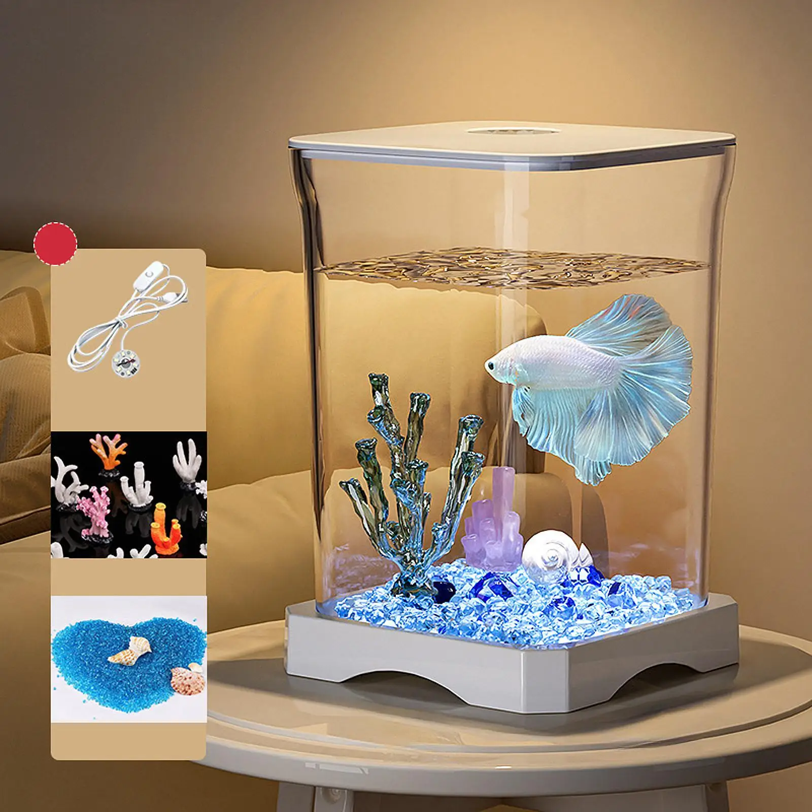 Betta Fish Tank Transparent Small Desktop Aquarium for Home Living Room Frog