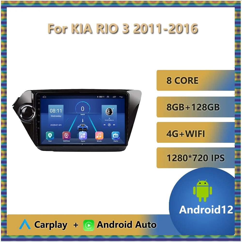 

Android 12 Car Radio Carplay Multimedia DVD Player For KIA RIO 3 2011 - 2016 BT Autoradio GPS Navi 8GB RAM 256 GB ROM Bluetooth