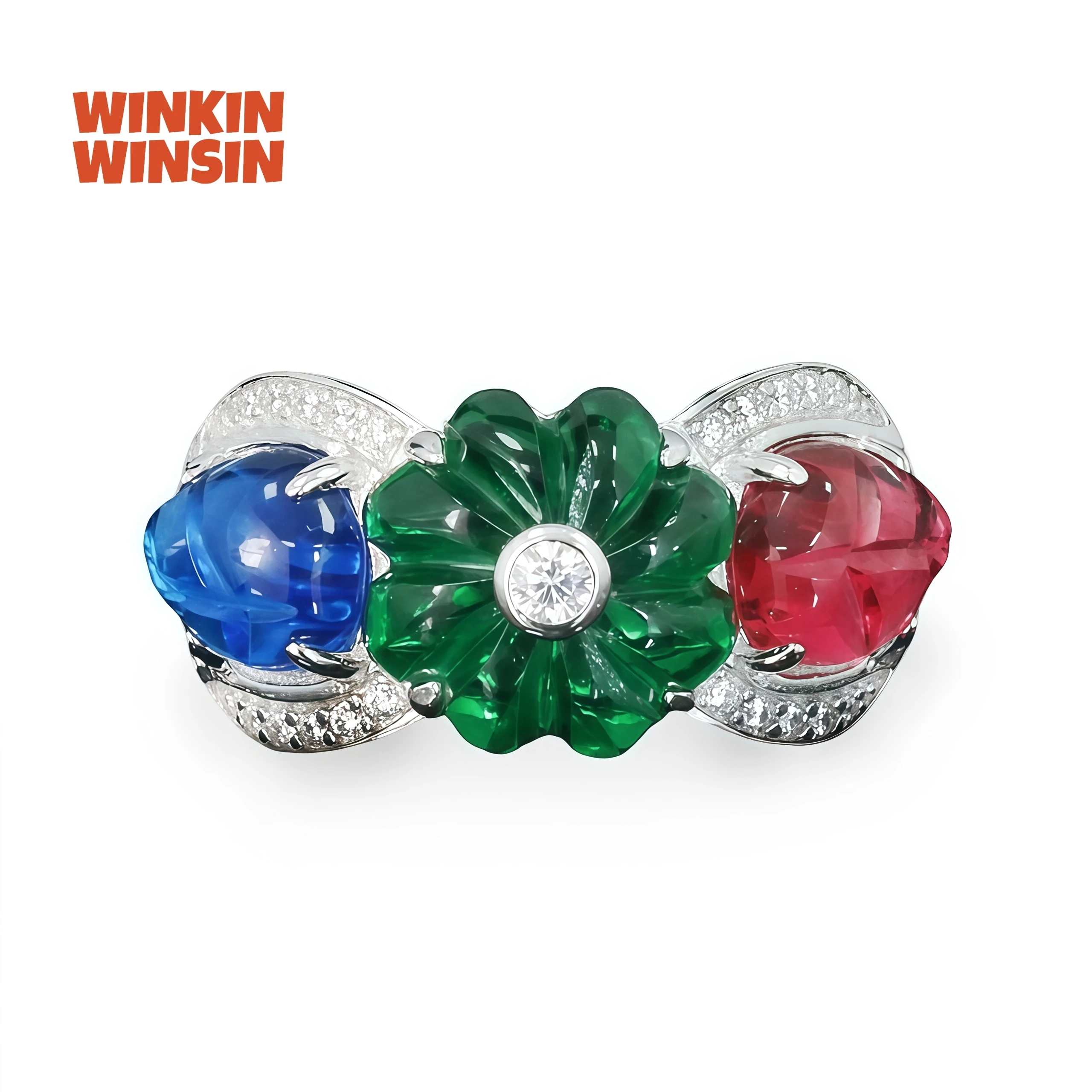 

WINKIN WINSIN Brand MST S 925 Sterling Silver Tutti Frutti Ring High Carbon Diamond Green Fruit Exquisite Banquet Ring Jewelry