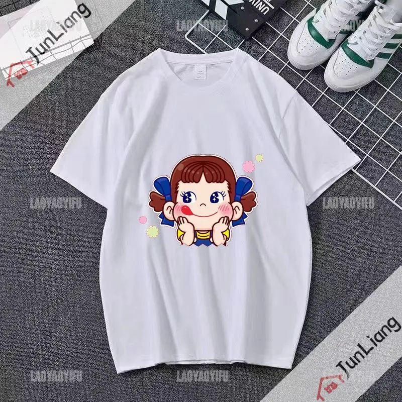 Kawaii Harajuku Punk Retro Milk Peko-chan Classic Men's T-shirt Loose Y2k top Unisexes crew neck short sleeve top