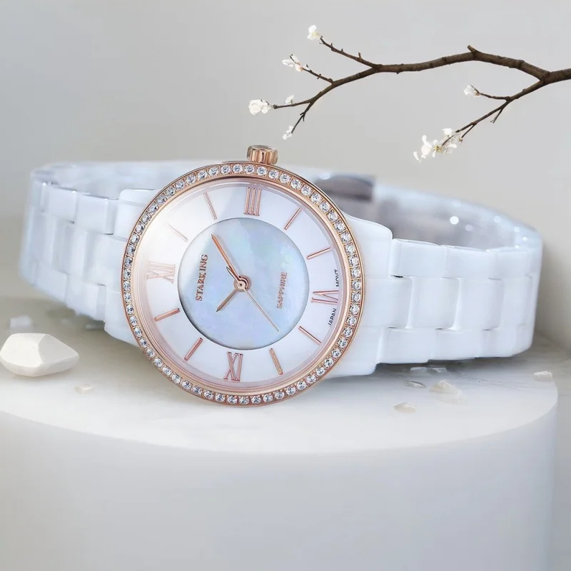 STARKING Ceramic Women\'s Watch Round Simple Fashionable New Female Watch