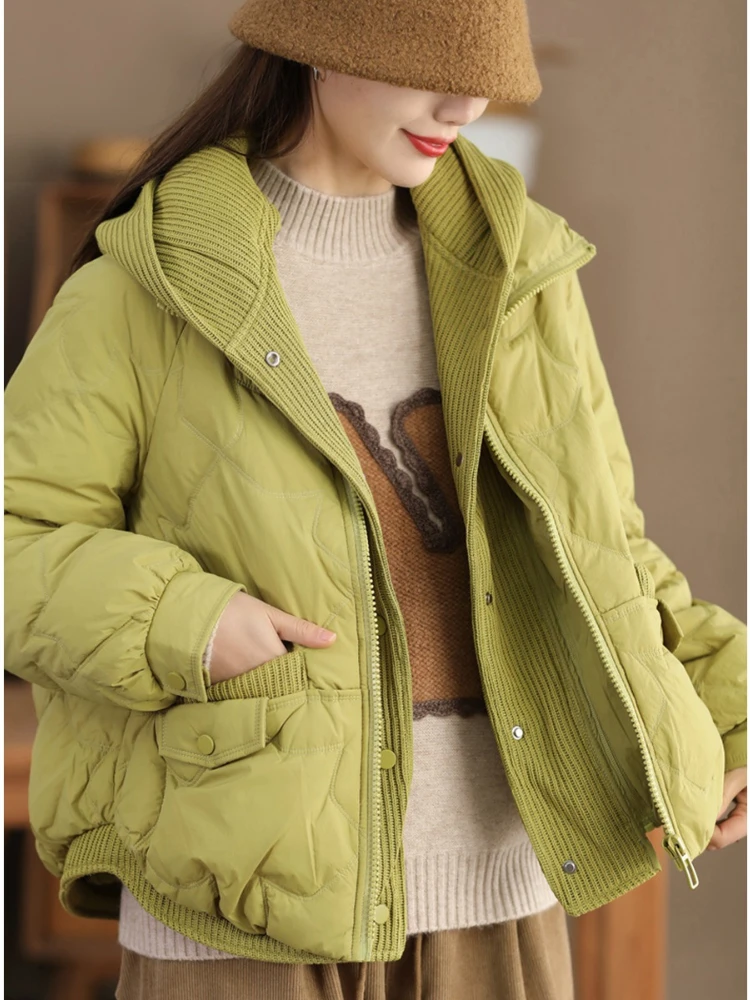 2024 Winter New Women Jacket Detachable Hood Short Down Jacket 90 White Duck Down Thickened Fake Two Pieces Jacket Women\'s Coat