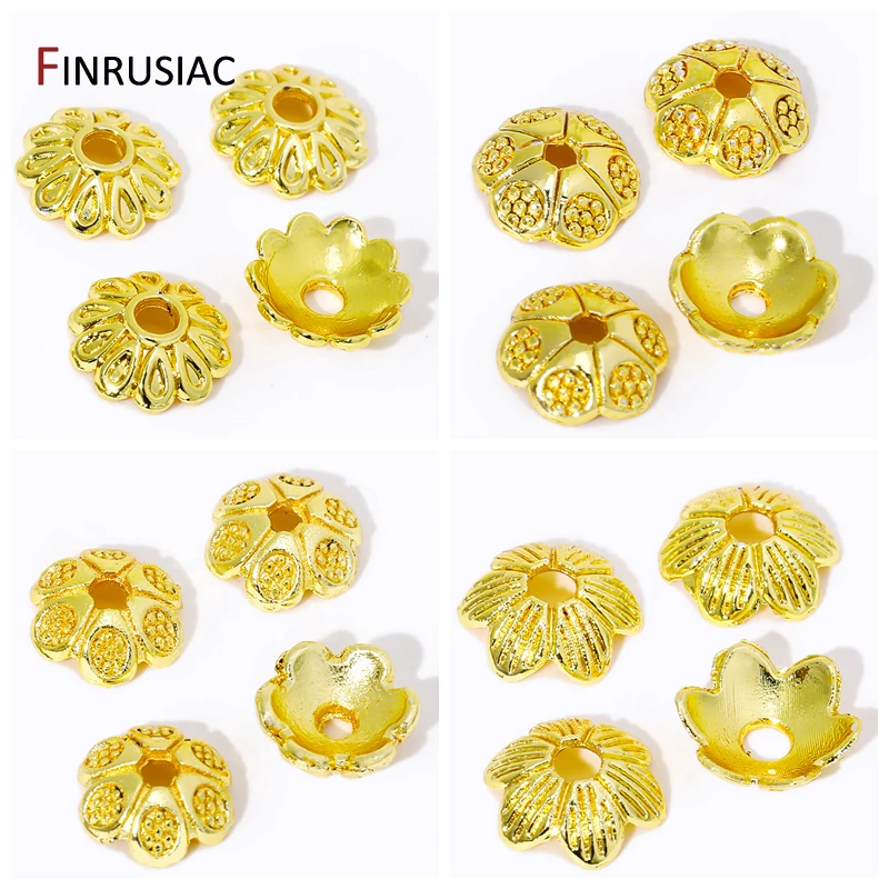 6/7/8mm 14K/18K Gold Plated Brass Hollow Beads End Caps Flower Caps Beads For DIY Beading Jewelry Making Supplies Wholesale