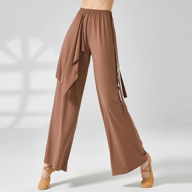 Pantalones de baile de pierna ancha para mujer, ropa de práctica de baile moderno, pantalones delgados, cintura alta, cintura elástica, ropa suelta