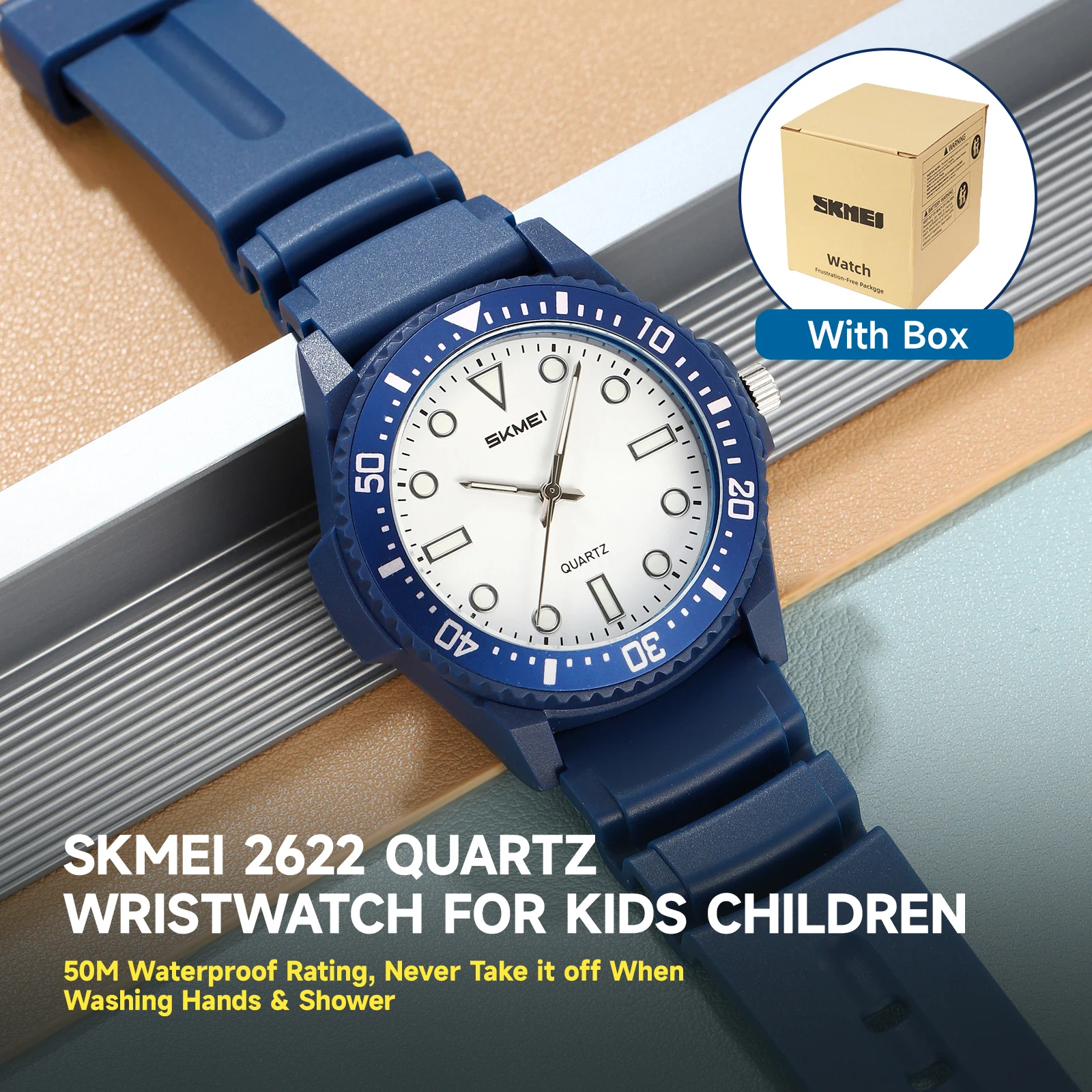 SKMEI 2622 Quartz Wristwatch 5Bar Waterproof Youth Fashion Sports Watch Rotatable Dial Bezel Time Zone Adjustable Timer Clock