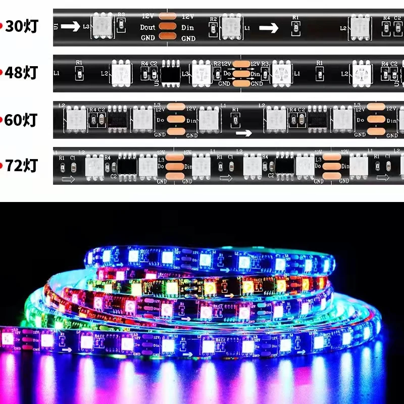 

1M DC12V WS2811 SMD 5050 RGB Strip Lights 30/48/60/72 Pixels Addressable Led Tape External 1 IC Control 3 For TV Room Decoration