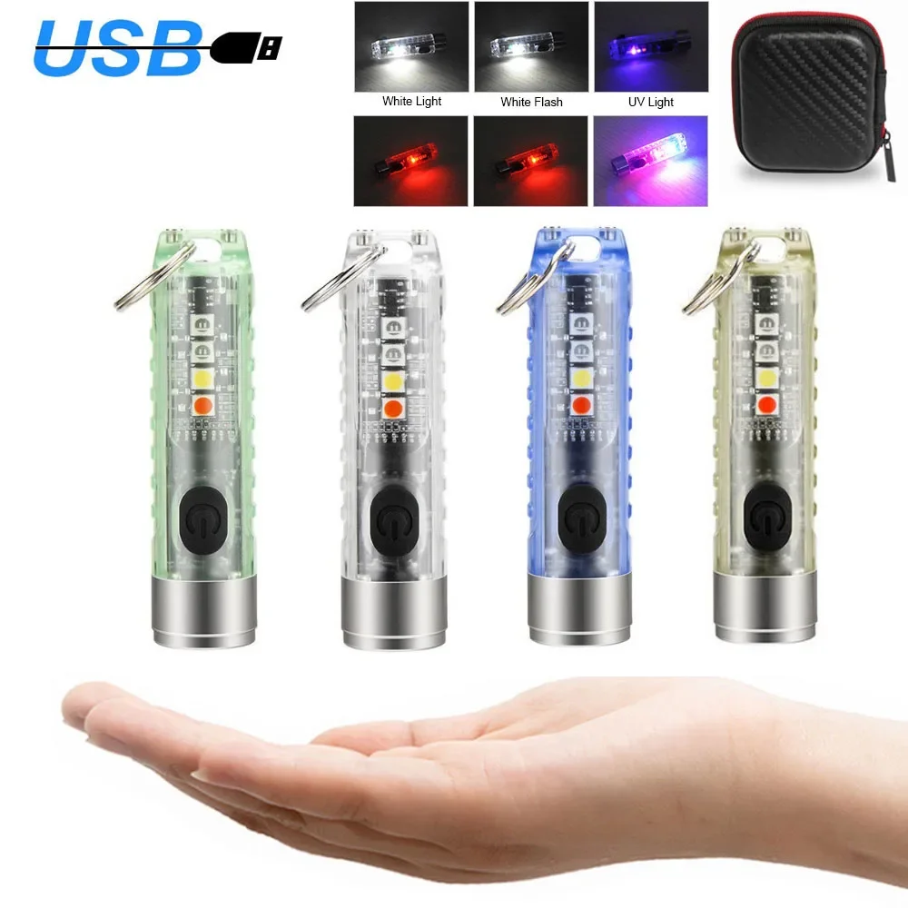 S11 MINI Keychain Flashlight USB C Rechargeable LED Lamp With Magnet Camping UV Torch Light Multifunction Portable Work Lights