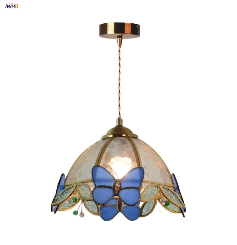 

IWHD Home Lighting LED Pendant Lamp Dining Room Decor Bedroom Butterfly Clear Tiffany Nordic Modern Glass Hanging Lights Lampara