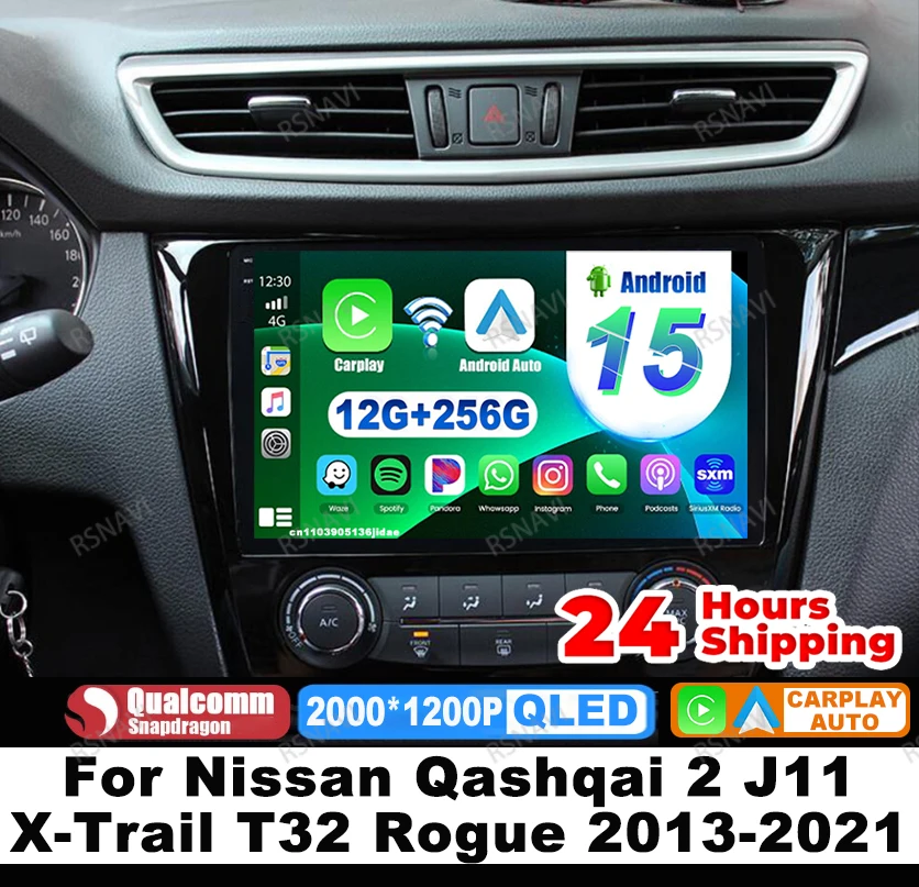 

Car Radio Android 15 For Nissan Qashqai 2 J11 X-Trail T32 Rogue 2013-2021 4G LTE 5G WIFI Head Unit Autoradio Multimedia QLED DSP
