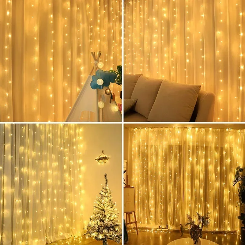 USB Curtain String Lights, Fairy Light, Árvore de Natal, Guirlanda, Feriado, Casa, Quarto, Casamento, Decoração, 8 Modos