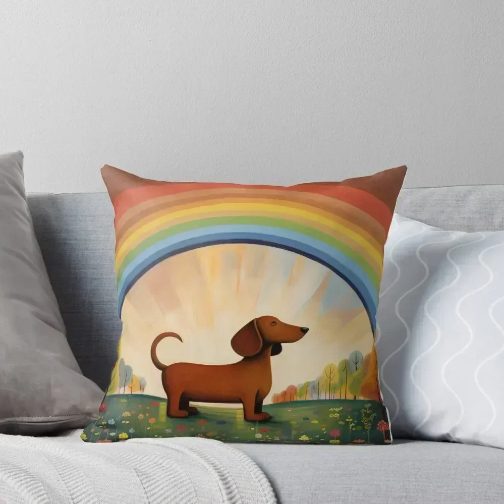 

dachshund in meadow with rainbow Throw Pillow christmas pillow case luxury throw pillow covers