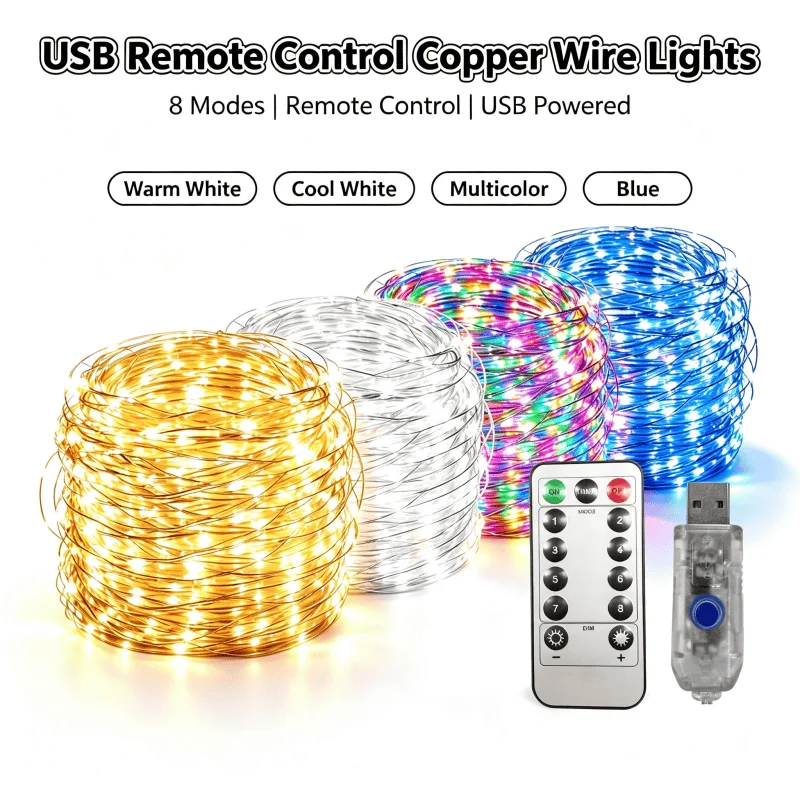 5M/10M/20M/30M USB Led String Light 8Mode Remote Control Lights Fairy Garlands Wedding Christmas Holiday Decor Lamps New Year