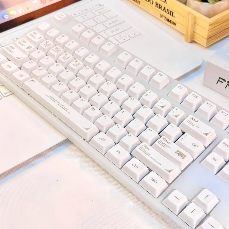

White/Black Ceramic-like PBT Keycaps - Small Full Set, OEM Profile for Custom DIY Mechanical Keyboards