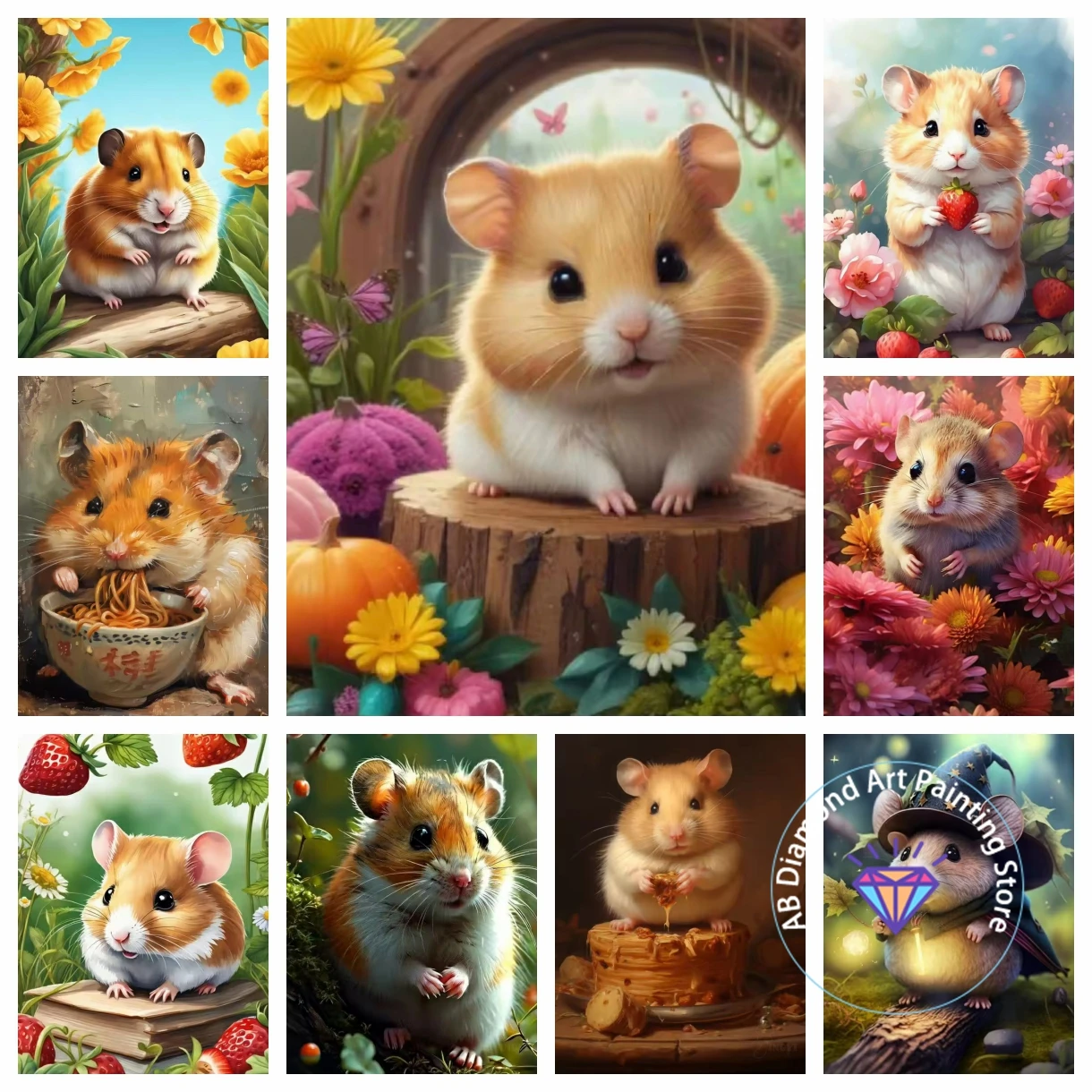 

Cute Hamster Cartoon Mouse AB Diamond Painting Kit 5D DIY Embroidery Cross Stitch Handmade Art Gift Crafts Home Decor Gift