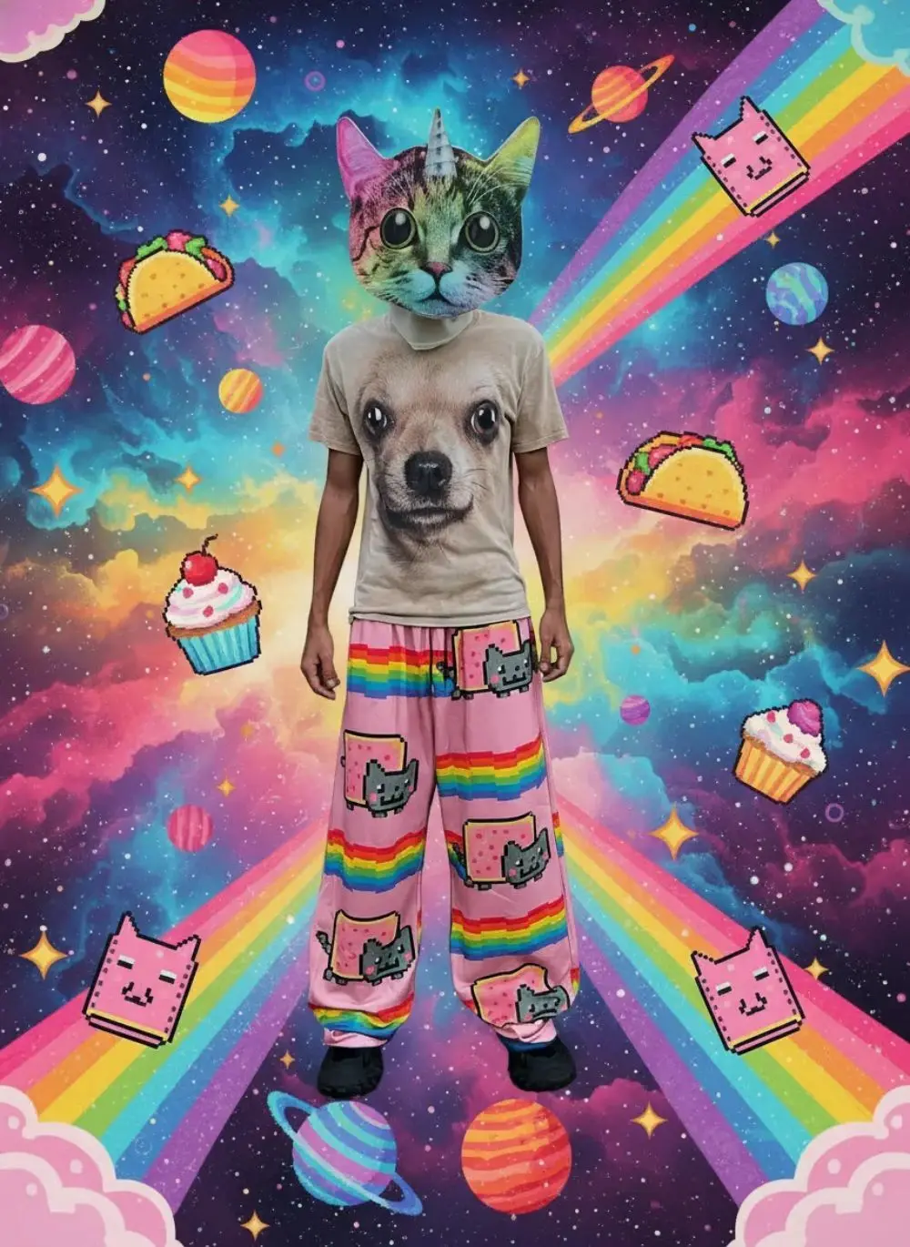 

Брюки Y2K: Свободные джоггеры с эластичным поясом в стиле стритвир, розовые, с принтом Nyan Cat, ретро-спортивные штаны для женщин, повседневная одежда Y2K