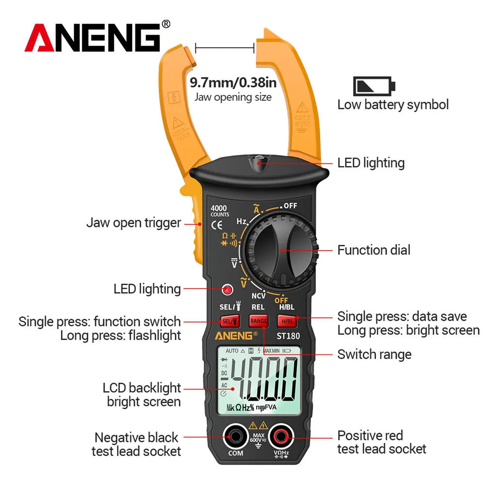 ANENG ST180 multimeter miernik elektryczny cęgowy multimetr mierniki napięcia clamp meter amperomierz cęgowy instrumenty elektryczne multimeter