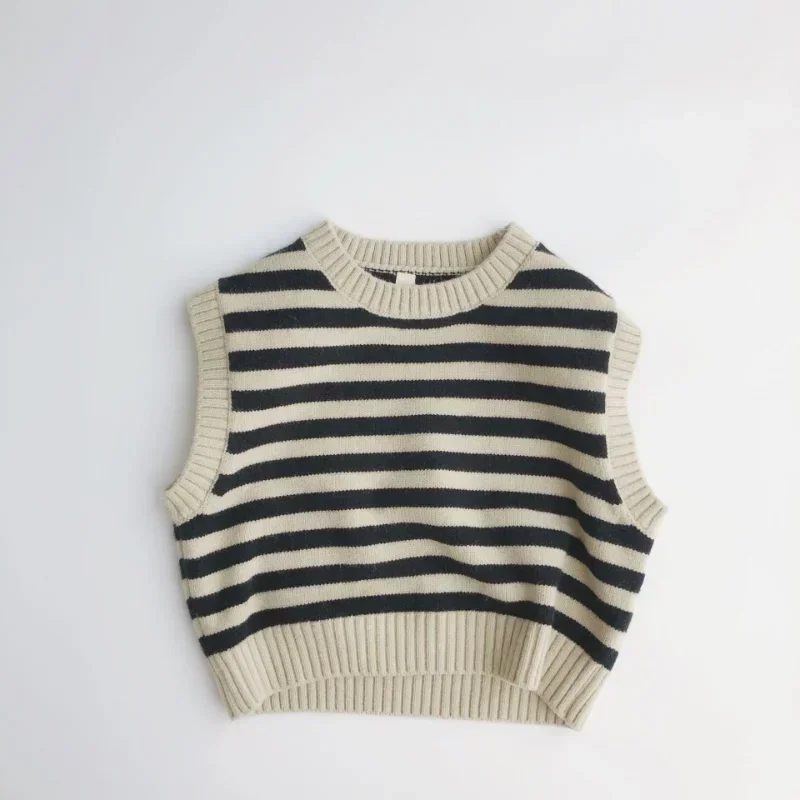 

Autumn Baby Boys Striped Sweater Vest Children Cotton Cashmere Pullovers Waistcoat Kids Clothes Toddler Girls Sleeveless Sweater