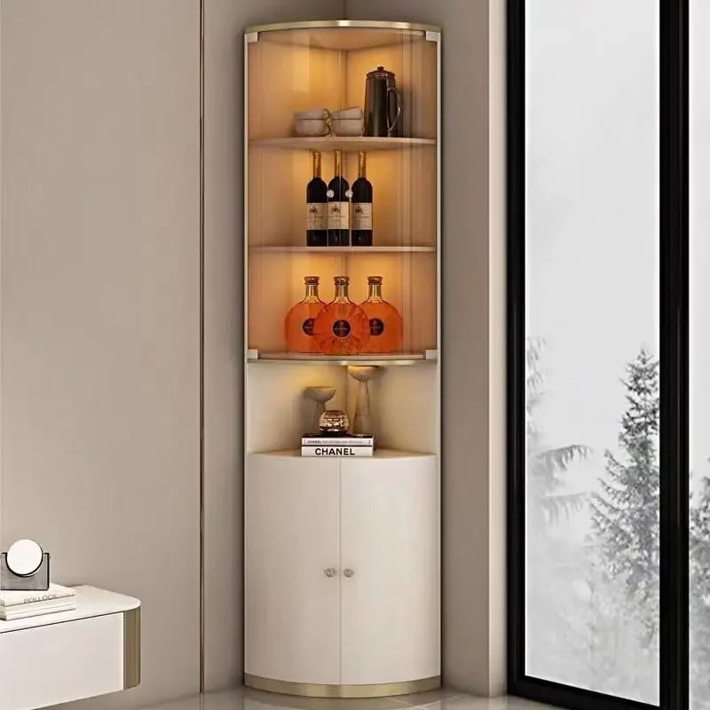 

DSA light luxury solid wood wine cabinet modern simple living room corner triangular cabinet stainless steel glass door wall