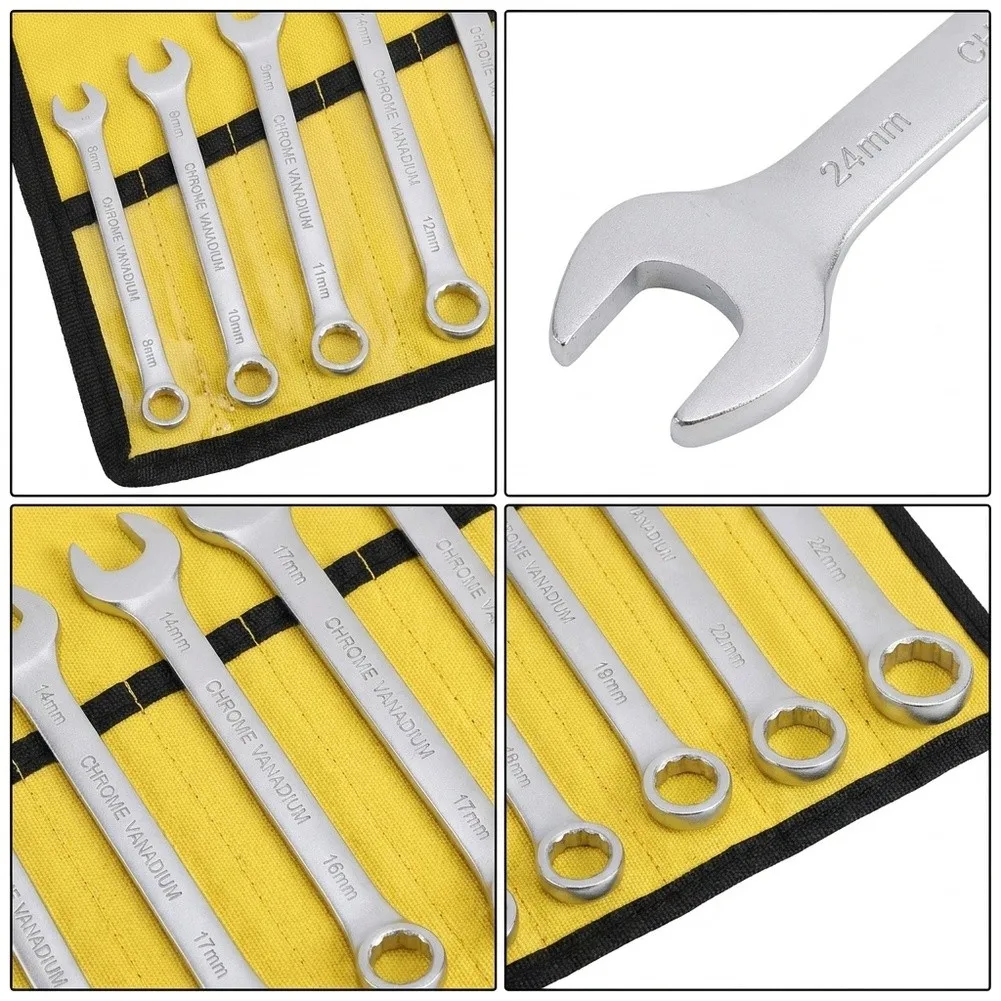 Professional 14-Piece Metric Wrench Set Dual Head Open Box Spanner Chrome Vanadium Alloy For DIY Maintenance