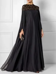 Gymystars Women Evening Dresses Batwing Sleeves Dress 2026 New Black See-Through Chic Loose A-line Hook Pattern Hollow Robes