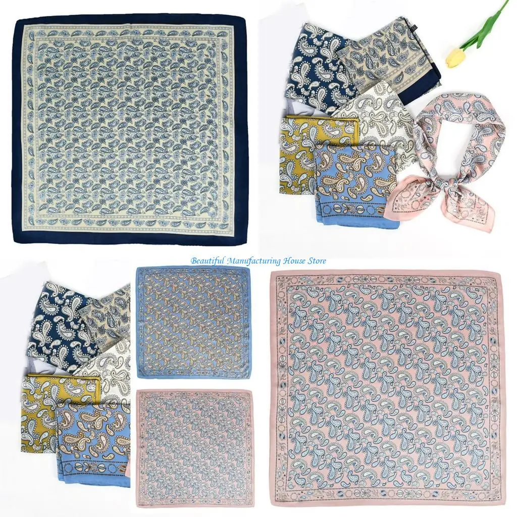 E56A Vintage Pattern Neck Scarf Neckerchief Western Print Bandanna for Music Festival