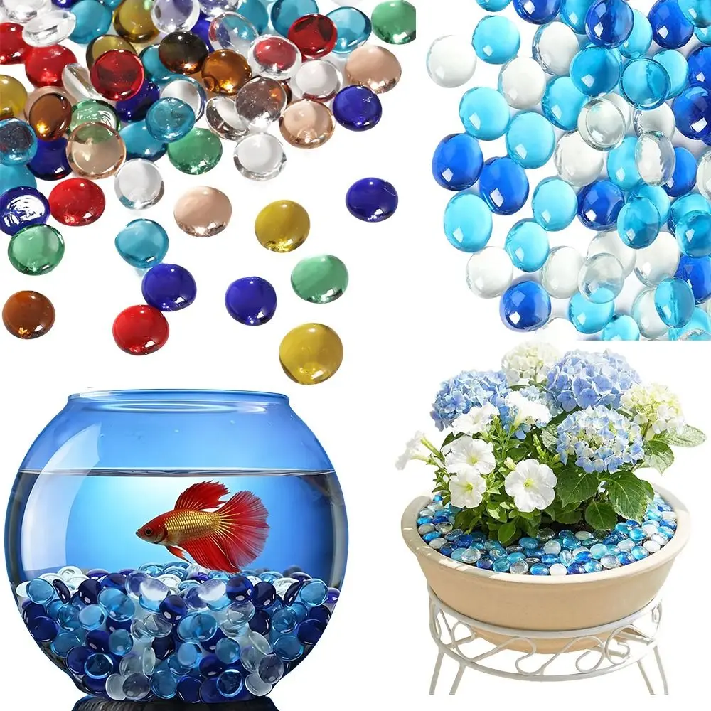 Glass Pebbles Vase Filler Beads Decorative Glass Stones Light Reflecting Flat Glass Beads Mixed Color Crystal Balls