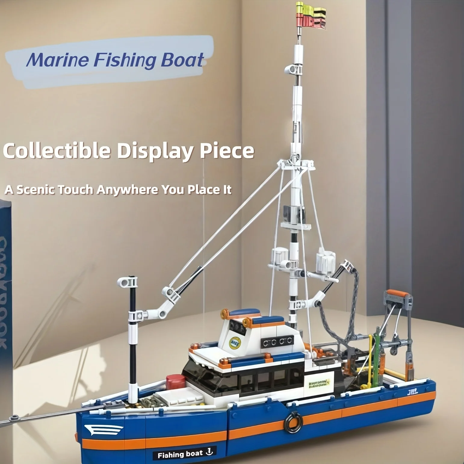 

1003+PCS Ocean Fishing Boat Building Block Model with Fishing Equipment Winch Crab Pot Trap Desktop Ornaments And Collectibles