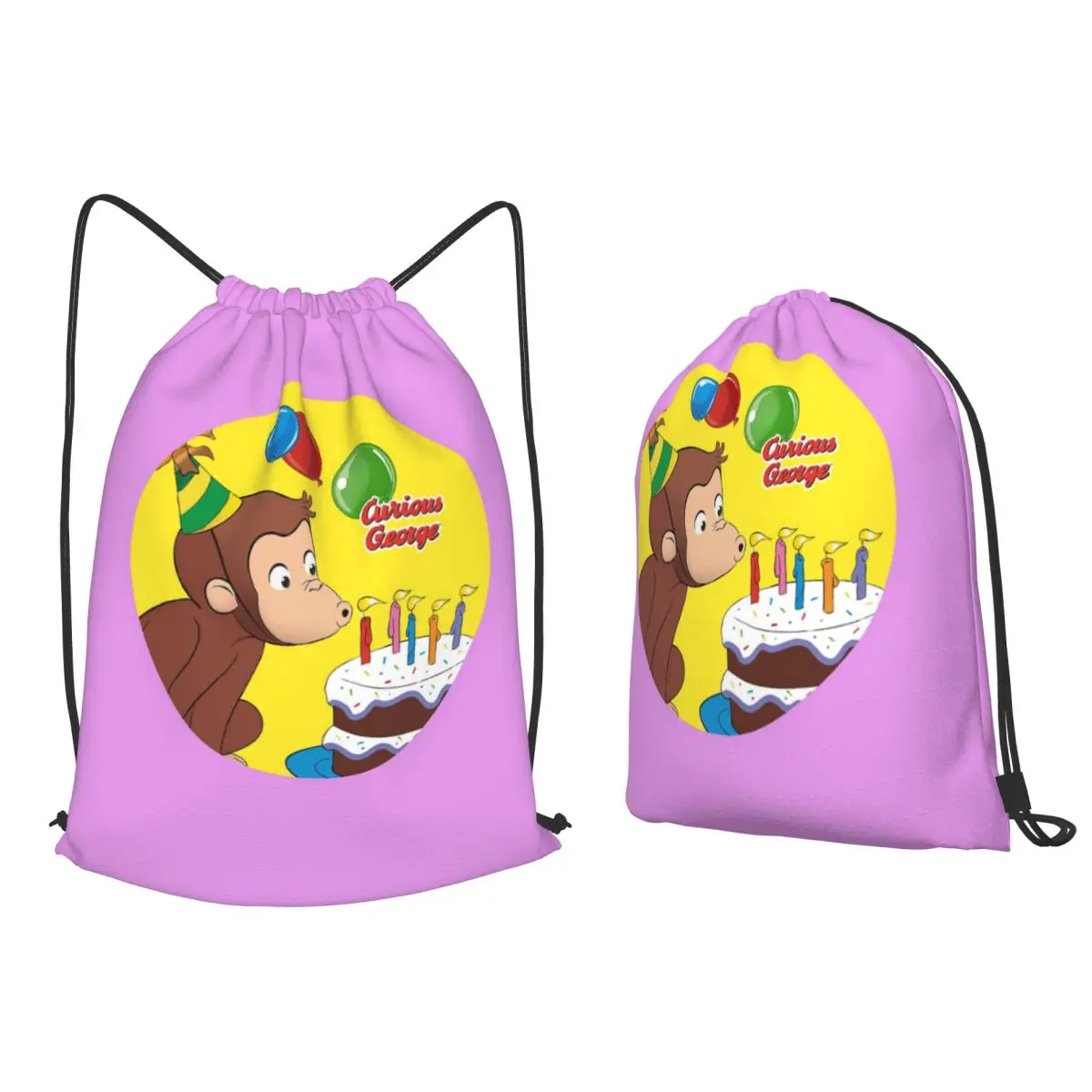 

Curious George Backpacks Fashion Drawstring Bags Sports Bag Book Bags for Travel School