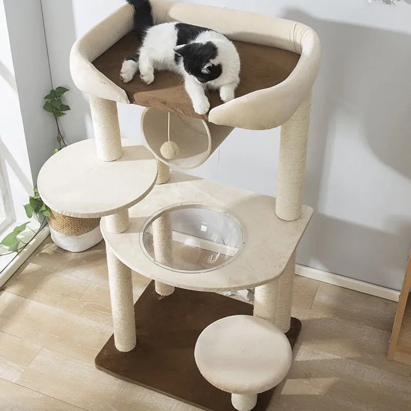 Cat Tree with Cat Bed and Scratching Posts for Large Cats Space Capsule Design Sisal Wrapped Climbing Posts and Foam Cat Bed