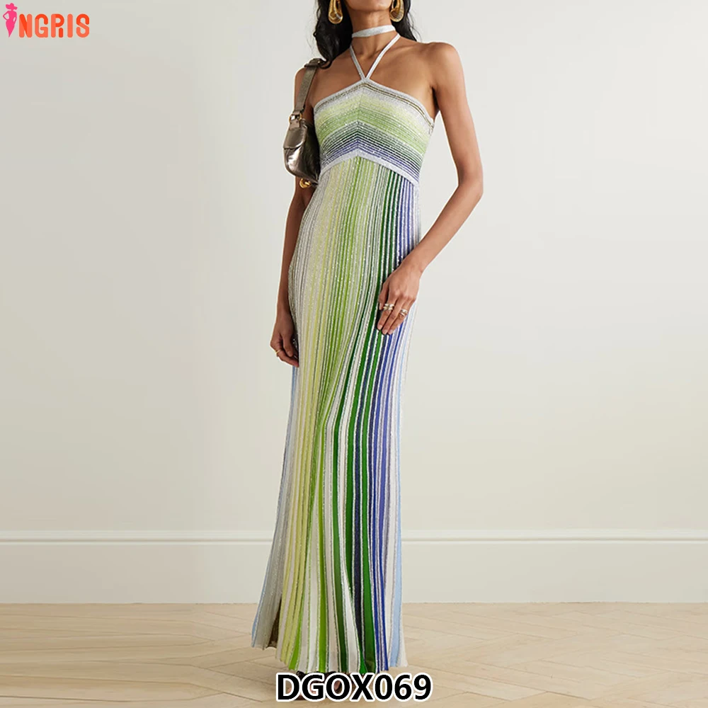 

Gradient Strapless Dress Summer Hollow Out Lace up Holiday Beach Party Dresses Female Backless Pleated Robes-DGOX069