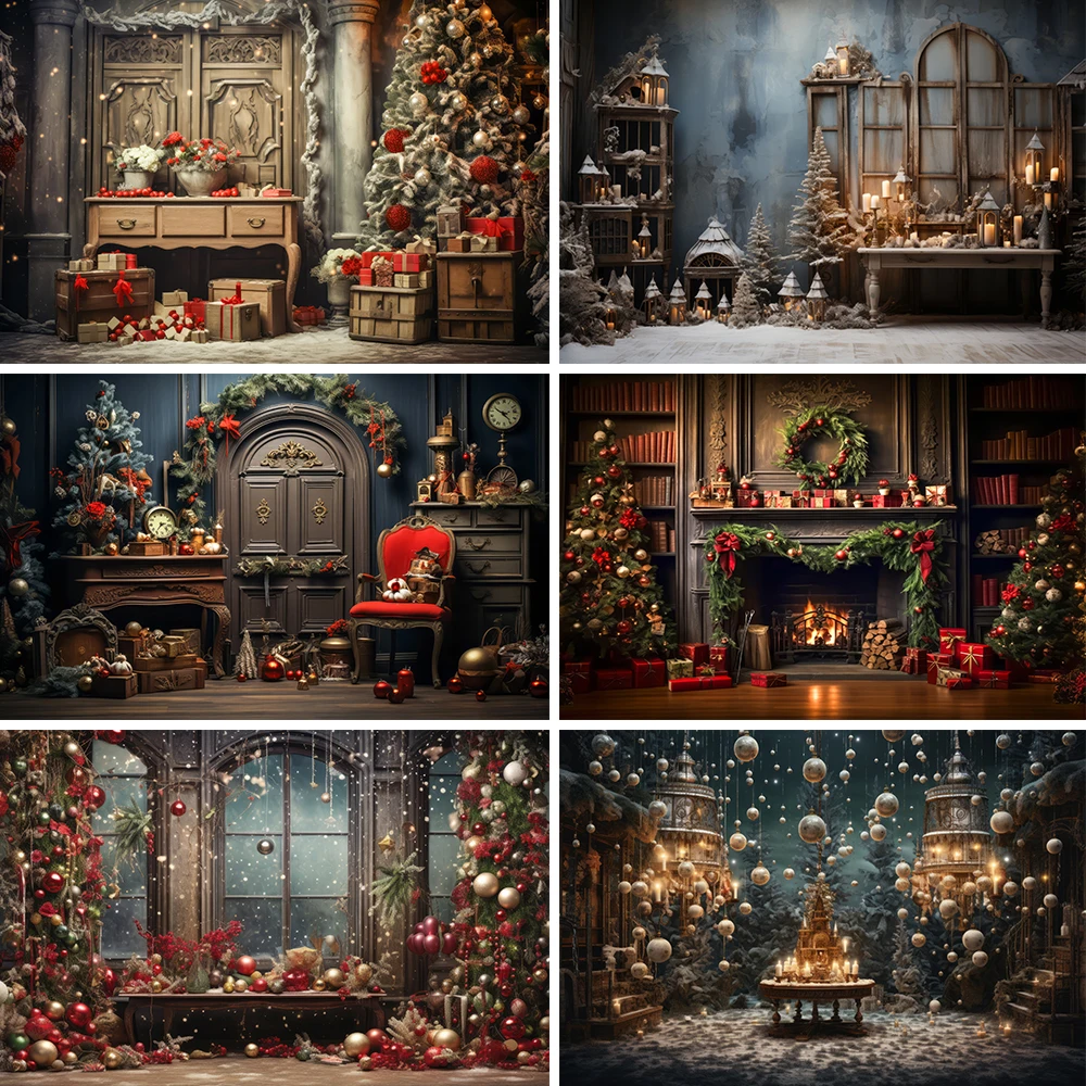 Bonvvie Christmas Backdrops Xmas Tree Gifts Fireplace Family Party Decoration Photography Background Photocall for Photo Studio