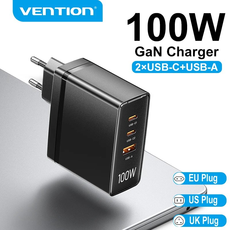 Vention PD 100W GaN Charger For iPhone 16 15 Pro Max Samsung Xiaomi 9 Macbook Tablet QC 4.0 3.0 USB Type C Fast Charging Adapter