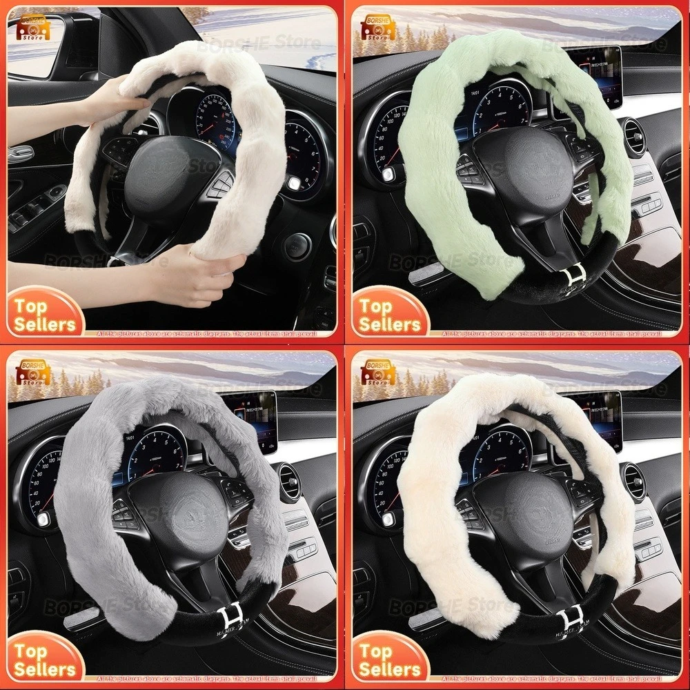 

2026 Puff Plush Winter Steering Wheel Cover for Car Models Suitable for Various Vehicles Soft Warm Auto Accessory Direct from
