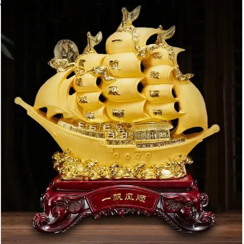 1pc Chinese Style Smooth Sailing Ferry Resin  Statue Home Decor Housewarming Birthday Present Living Room Decorations