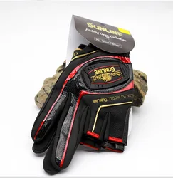 2023 New Sunline Men Leather Anti-Slip 3/5 Half-Finger Cut Fishing Gloves Sports Hiking Cycling Fishing Wear-resistant Gloves