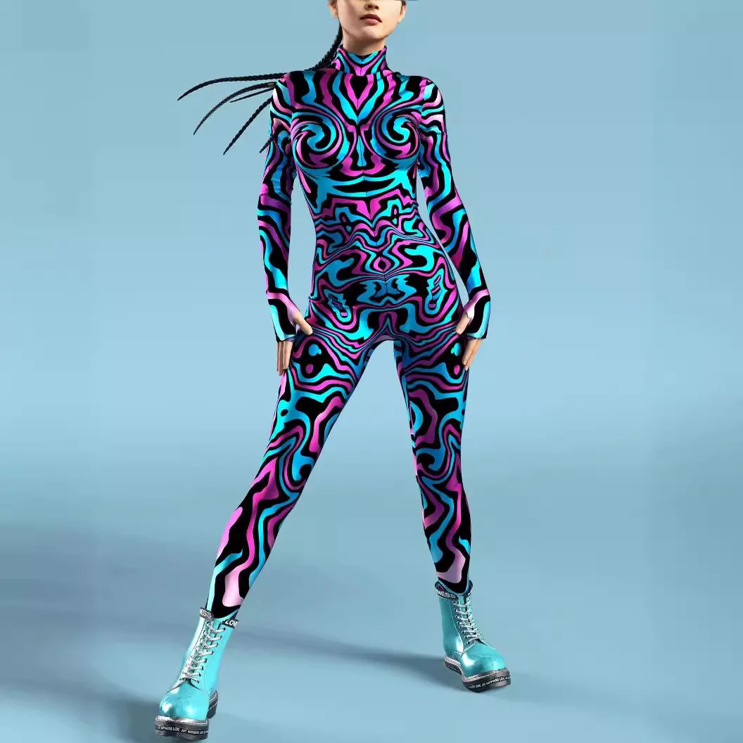 

Women Multicolour 3D Printing Holiday Party Rainbow Sexy Skinny Bodysuit Wear Punk Cosplay Costume Perfermence Rompers
